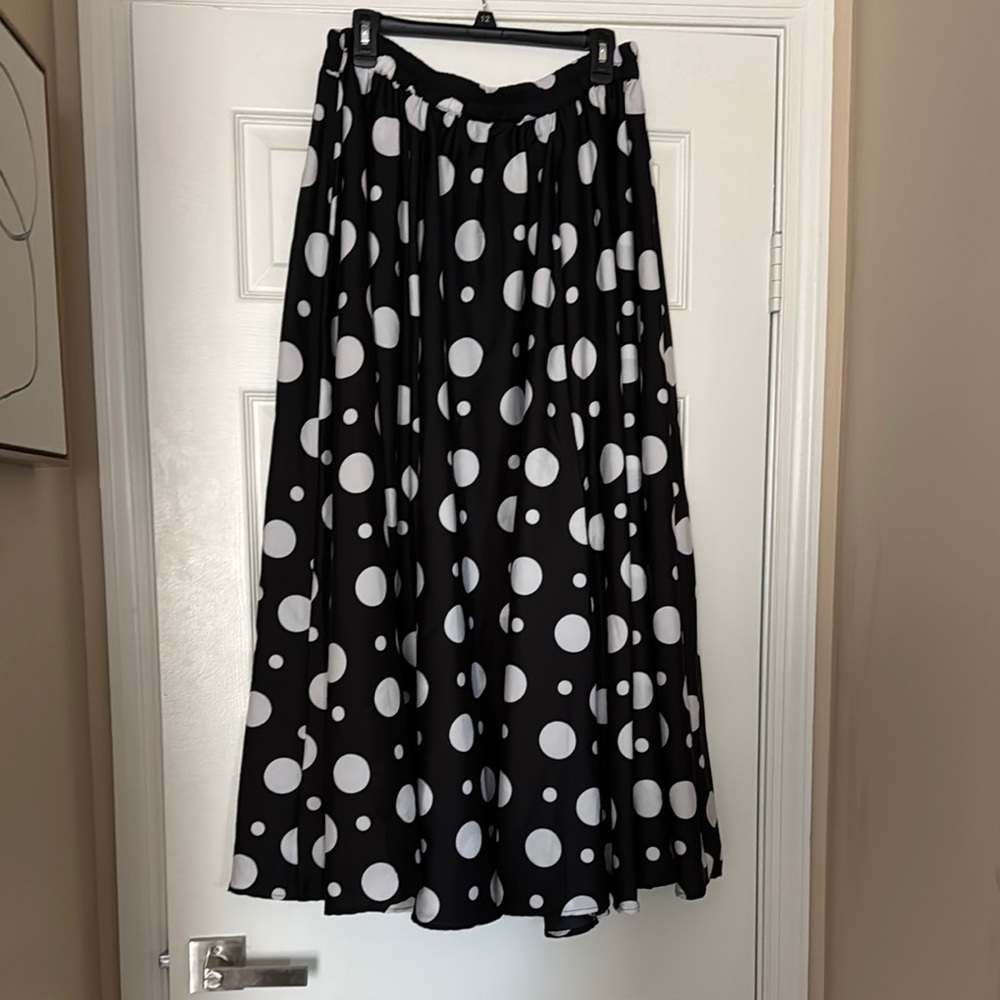 Black and White Maxi A-Line Pleated Skirt